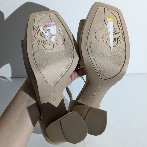 Franco Sarto Dima Beige Leather Block Heel Sandals - Picture 6 of 7